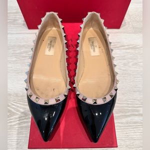 Valentino Garavani Rockstud Black Patent Ballet Flats Size 36